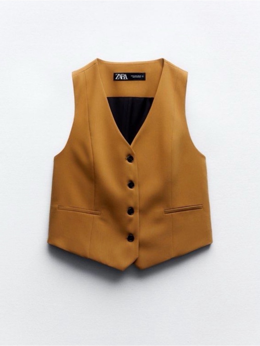 ZARA khaki Tailored Vest - Women's Button-Front Sleeveless Blazer